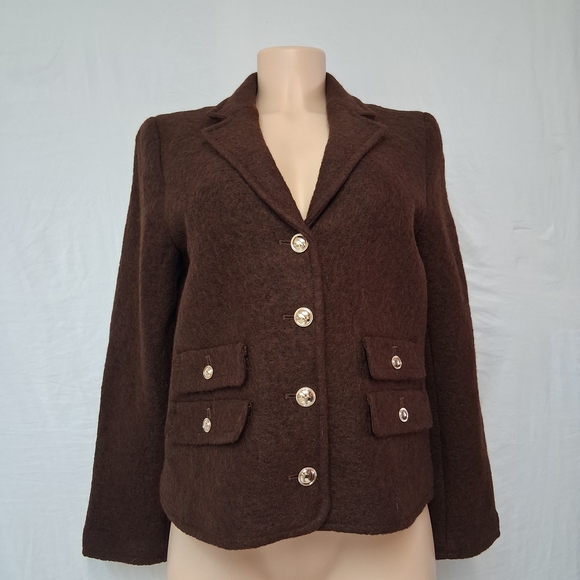 Talbots Dark Brown Women's Blazer with Gold Buttons Size 10p 40% Wool - Picture 4 of 17